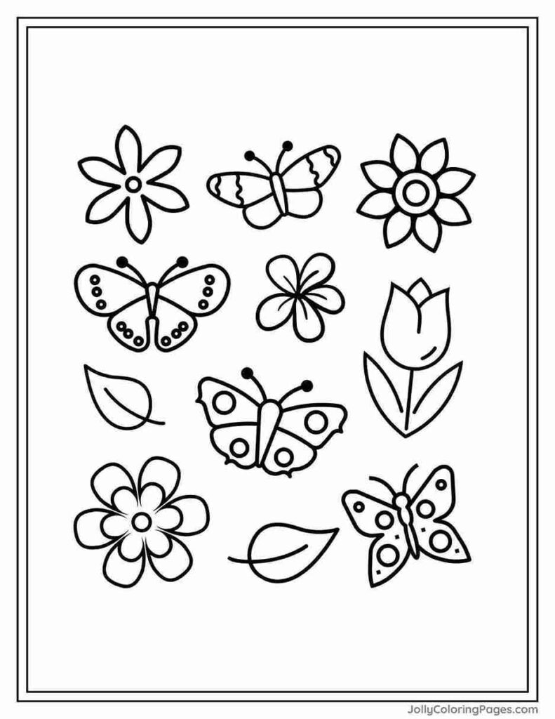 Butterfly with Flowers Coloring Page – Spring Theme