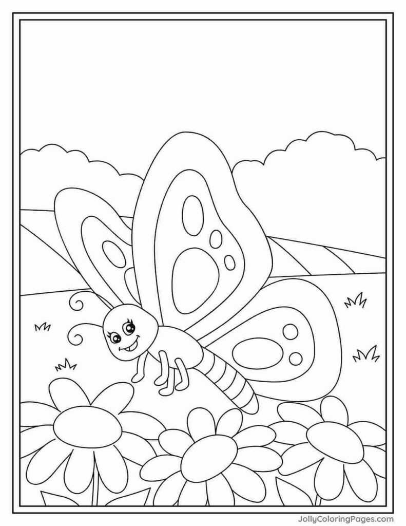 Cute Butterfly on Daisies in the garden