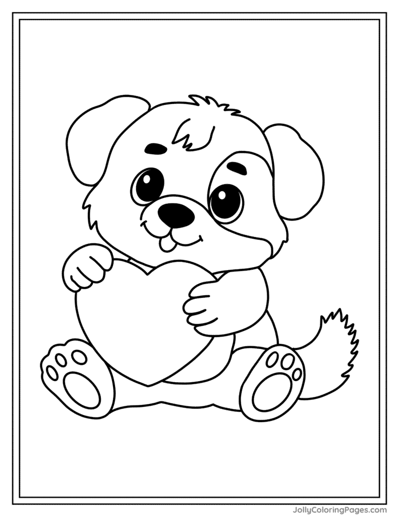 Animated Puppy dog holding heart