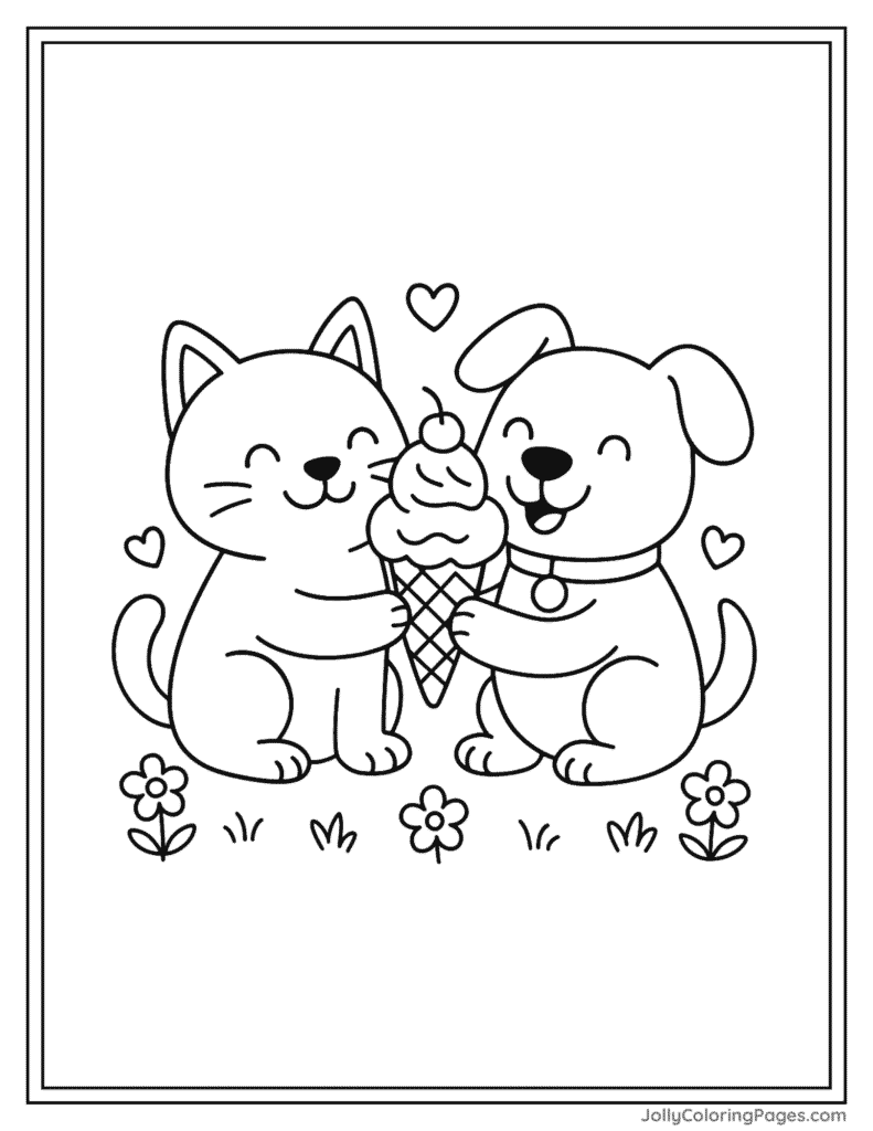 Cat and Dog Coloring Page