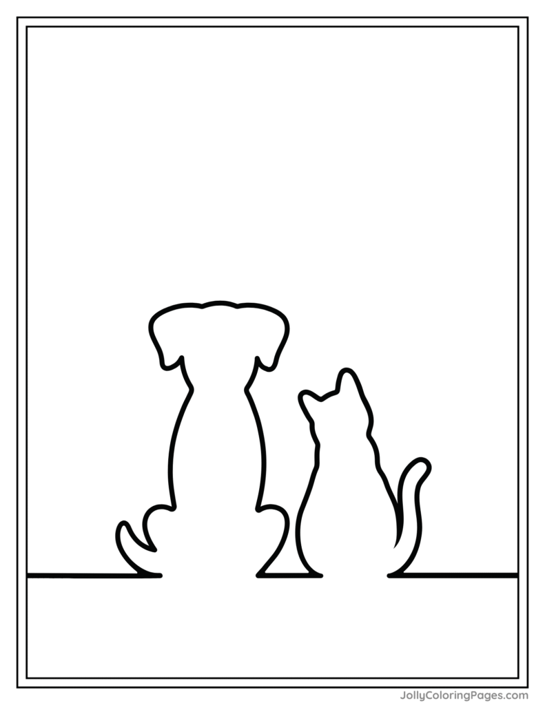 Cat and Dog Outline Coloring Page