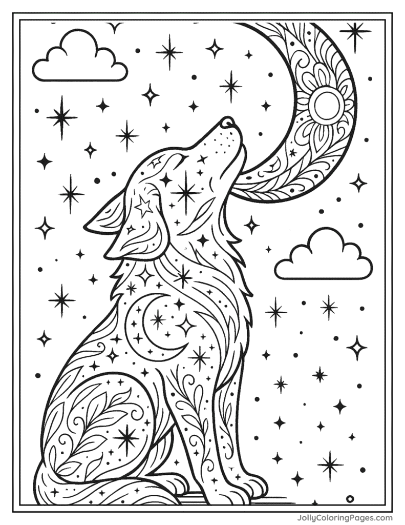 Celestial Dog coloring page for adults