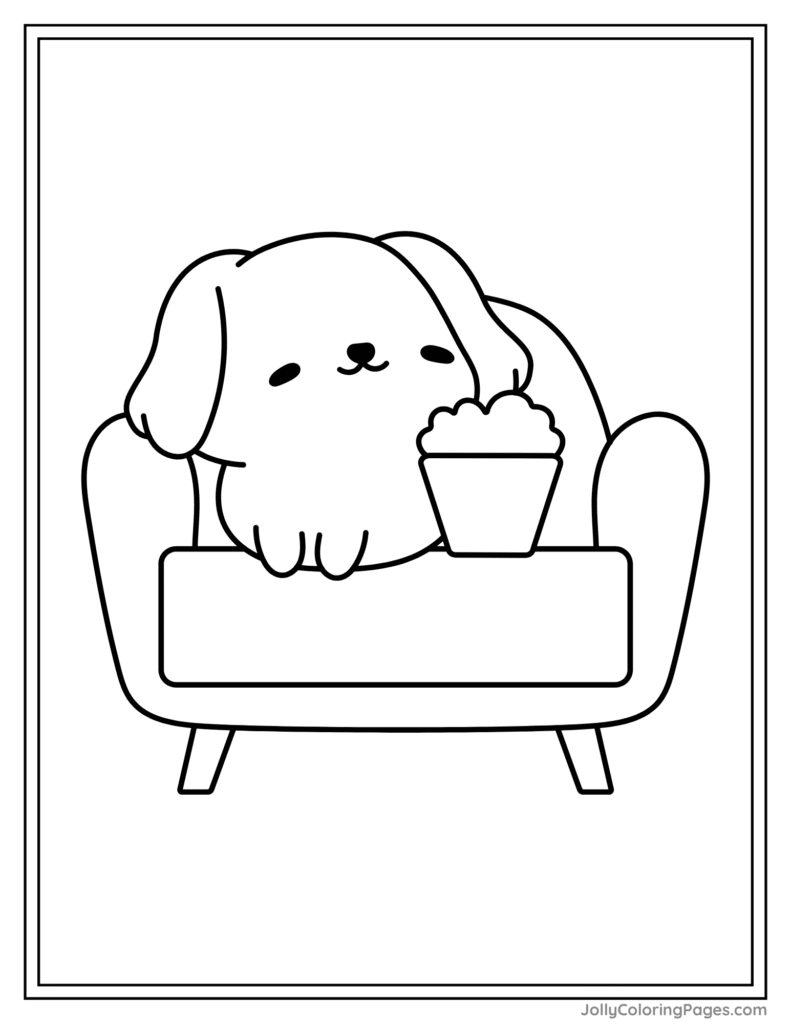 Kawaii Puppy on Couch Relaxing
