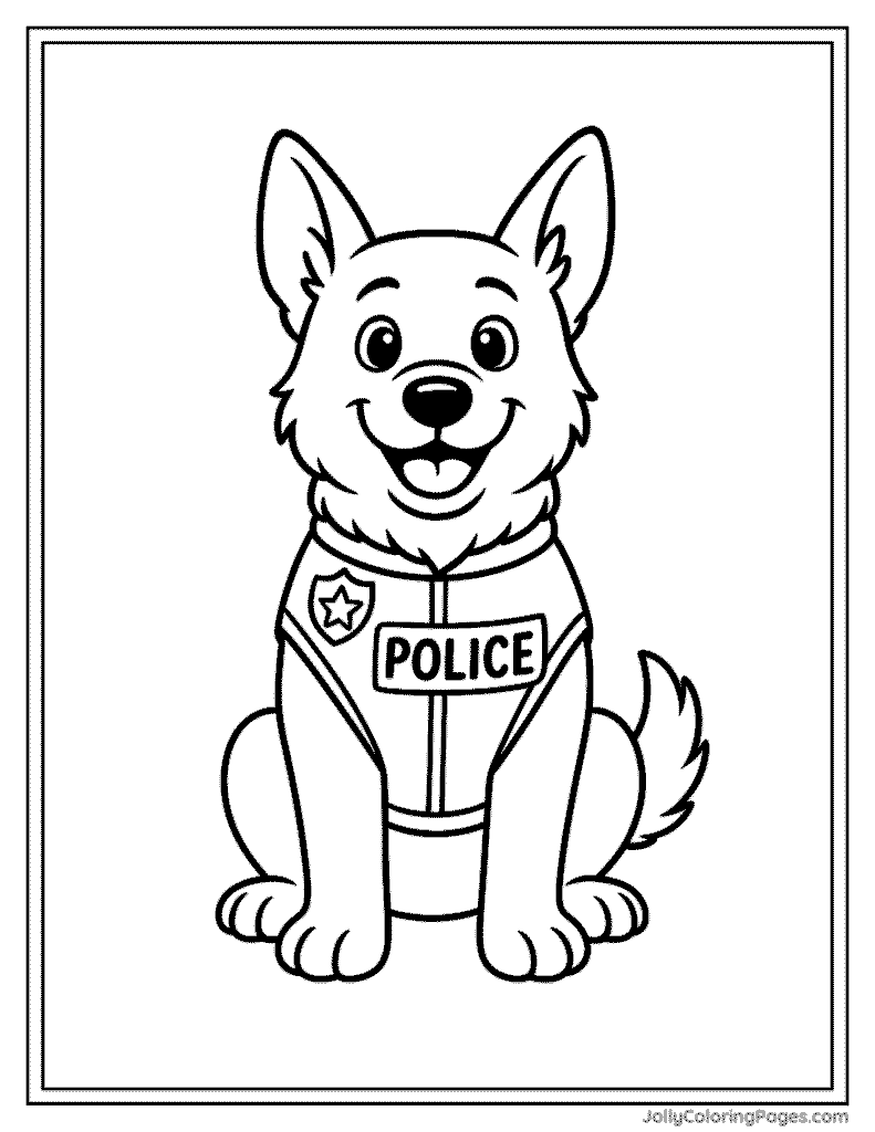 Smiling German Shepherd Police Dog Coloring Page